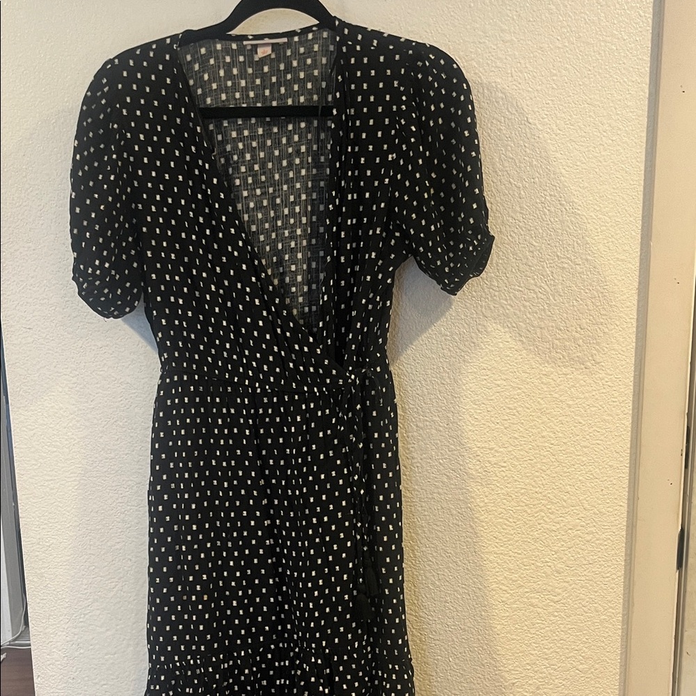 Black Polka Dot Wrap Midi Dress